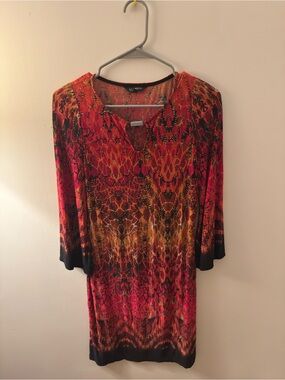 Glamour Red Orange Multicolor Patterned Women's Dress